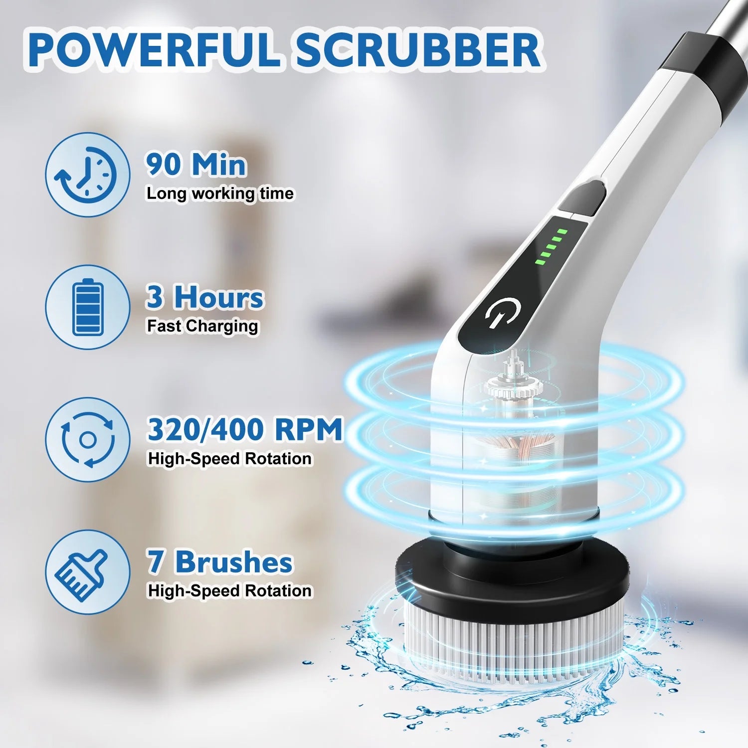 Electric Spin Scrubber — 7 Brush Heads, Cordless & USB Rechargeable