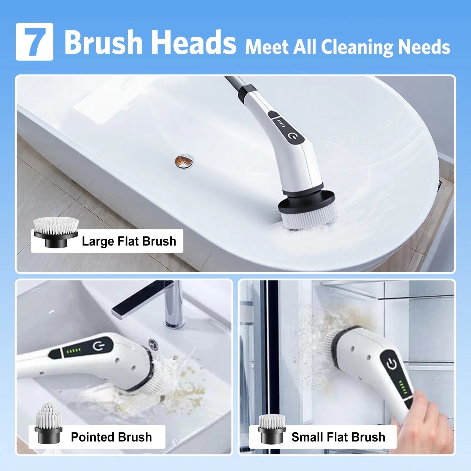 Electric Spin Scrubber — 7 Brush Heads, Cordless & USB Rechargeable